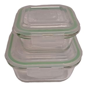 Glass Storage Square Food Bowls (4 Piece Set - 2 Lids, 2 Square Bowls)